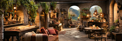 immersive leisure meets old-world charm: the fusion of rustic elements in an italian game room setting. Ai Generated