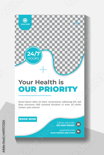 Medical and healthcare stories template or medical and healthcare services social media post template design collection promotion square flyer template Vector