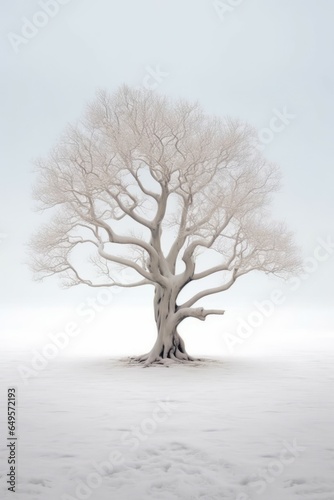 Illustration beautiful landscape of big tree and snow winter Created with Generative AI technology.