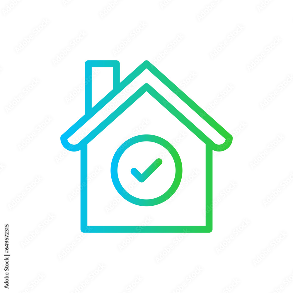 Verified house approval icon with blue and green gradient outline. house, home, sign, property, estate, residential, apartment. Vector illustration Verified house approval icon with blue and green gradient outline. house, home, sign, property, estate, residential, apartment. Vector illustration