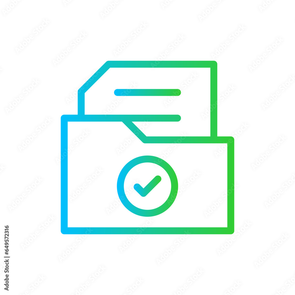 Check folder approval icon with blue and green gradient outline. document, report, folder, file, business, paper, office. Vector illustration Check folder approval icon with blue and green gradient outline. document, report, folder, file, business, paper, office. Vector illustration