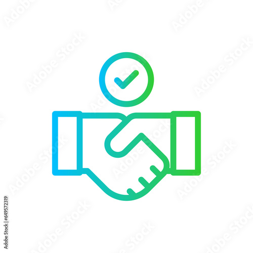 Handshake approval icon with blue and green gradient outline. agreement, handshake, deal, business, partnership, meeting, team. Vector illustration