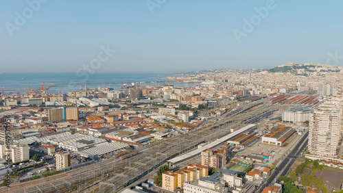 Naples  Italy. Panorama of the city overlooking the port and the railway station. Daytime  Aerial View