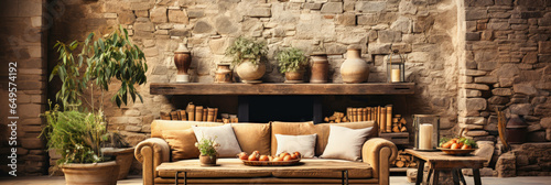 Fotografia immersing in the cozy embrace of an italian rustic living room: a tribute to age-old craftsmanship and comfort