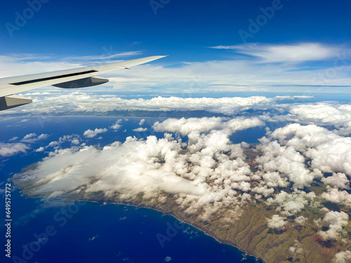 Aerial view flying over Lanai island in Hawaii, USA