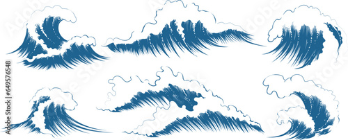 Sea waves sketch set