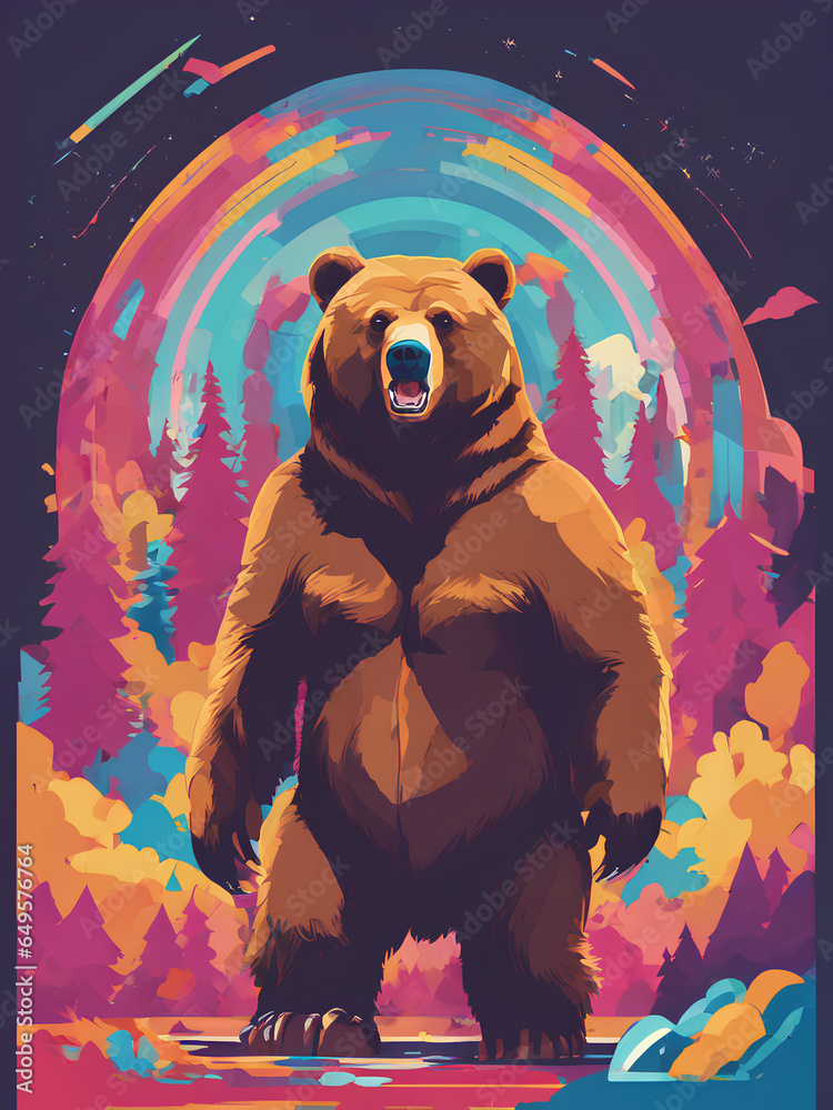 Psychedelic Grizzly Fantasy - Abstract Illustration of a Furry Predator in a Wilderness Fantasy