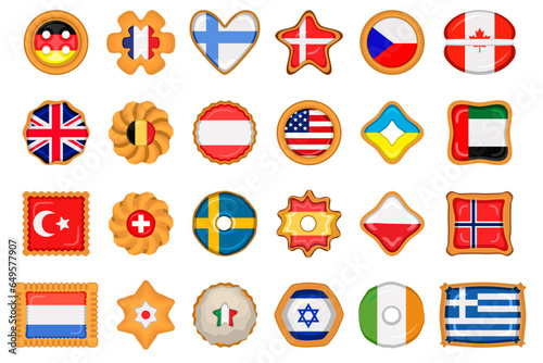 Set homemade cookie with flag country world in tasty biscuit