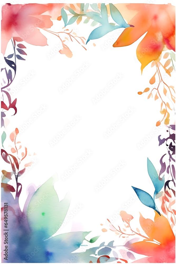 Watercolor pastel Flower abstract Frame with hand-painted watercolor autumn leaves with copy space, Cute design for templates, bloom, wedding, and fall decorations. High-quality illustration frame - obrazy, fototapety, plakaty 
