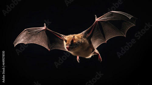 a Flying bat isolated on black background. Generative Ai