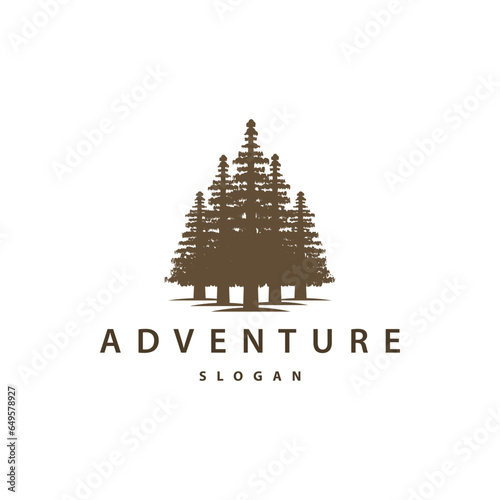 Forest Logo, Vector Forest Wood With Pine Trees, Design Inspirational Badge Label Illustration