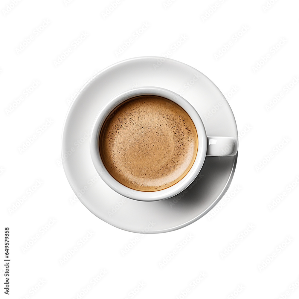 A white cup of coffee isolated on transparent background, png file, Top view, A white cup of coffee isolated on transparent background, png file, Top view,