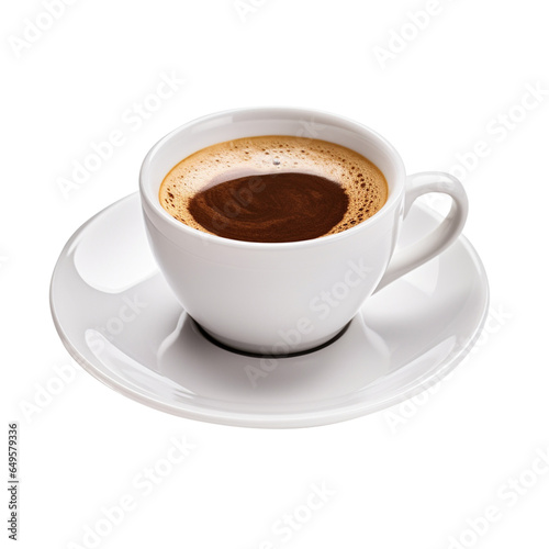 A white cup of black coffee isolated on transparent background, png file, side view, 