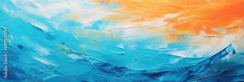 Abstract colorful paint texture background. Blue water and sunset waves art. Paint brush strokes wallpaper.