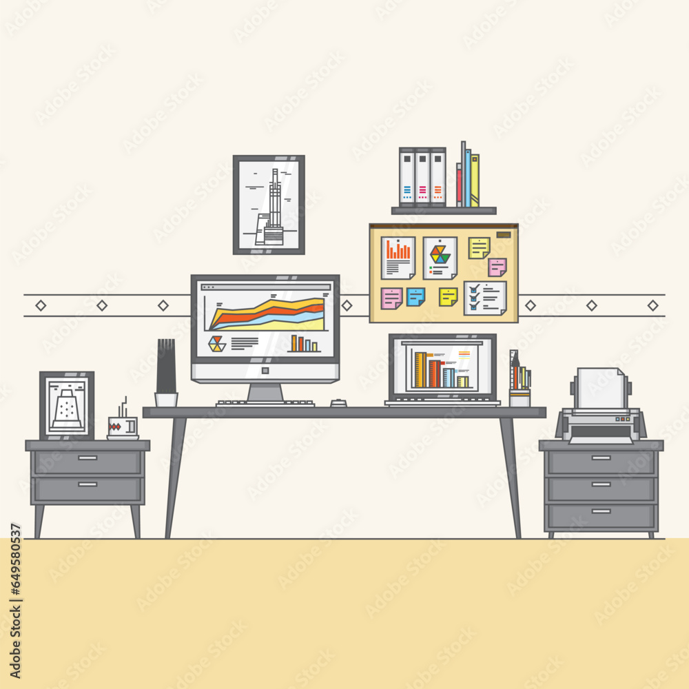 Flat working space concept for background Flat working space concept for background
