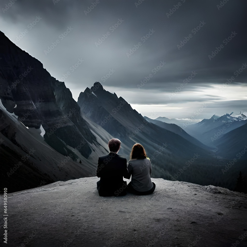 Fototapeta premium person on the top of the mountain