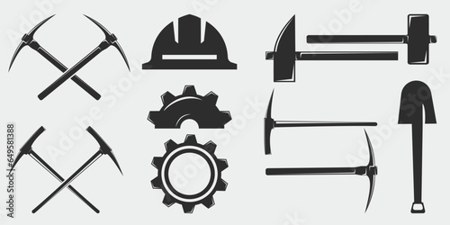 set of isolated mining vintage logo icon vector illustration template graphic design