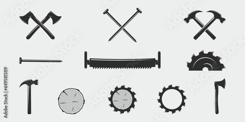 set of isolated carpentry vintage logo icon vector illustration template graphic design