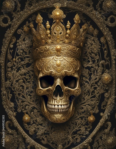 Jewel Encrusted Skull with Gold Crown, Generative AI