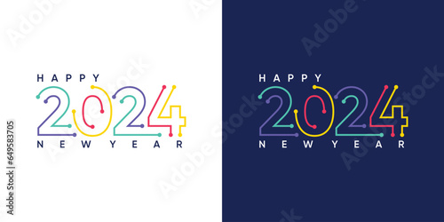 2024 Happy New Year logo trend design. Logo text 2024 colorful with technology style line art for calendar, flyer and banner design template