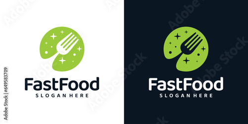 Fast food logo design template. Abstract globe planet with fork spoon design graphic vector illustration. Symbol, icon, creative.