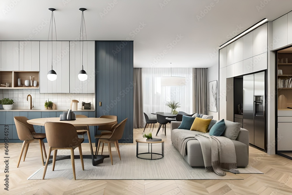 Fototapeta premium modern living room with kitchen