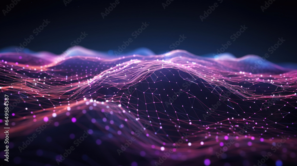 Futuristic big data visualization wave connecting neural network and ...