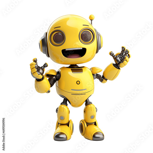 A cute robot raising its hand to greet a human on a transparent background PNG