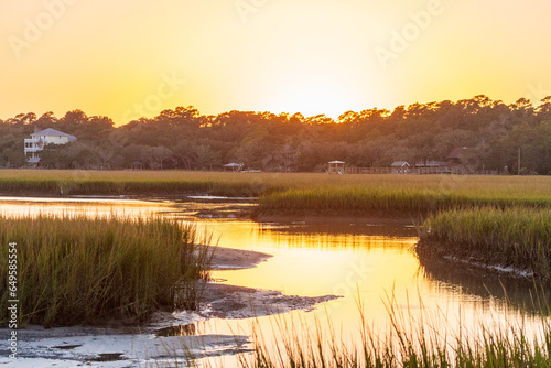 sunset over the salt marsh of pawleys island soun