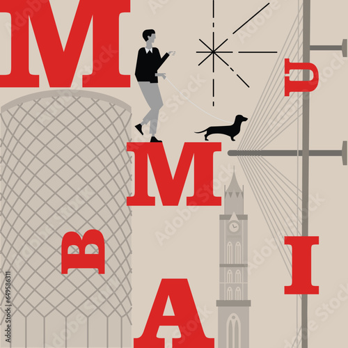 Mumbai culture travel set, famous architectures and specialties in flat design. Business travel and tourism concept clipart. Image for presentation, banner, website, advert, flyer, roadmap, icons