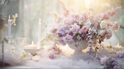 Wooden table top with blur background of wedding garden