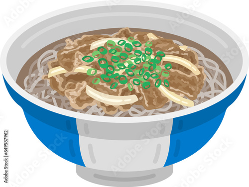 温かい、肉蕎麦のイラスト