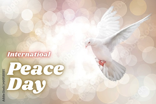 International Day of Peace, September 21st: Fostering peace and reducing conflict worldwide. Dove as a symbol of peace or sign of peace.