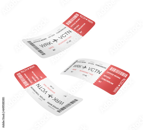 Air ticket sample in different angles on a white background. Vector illustration