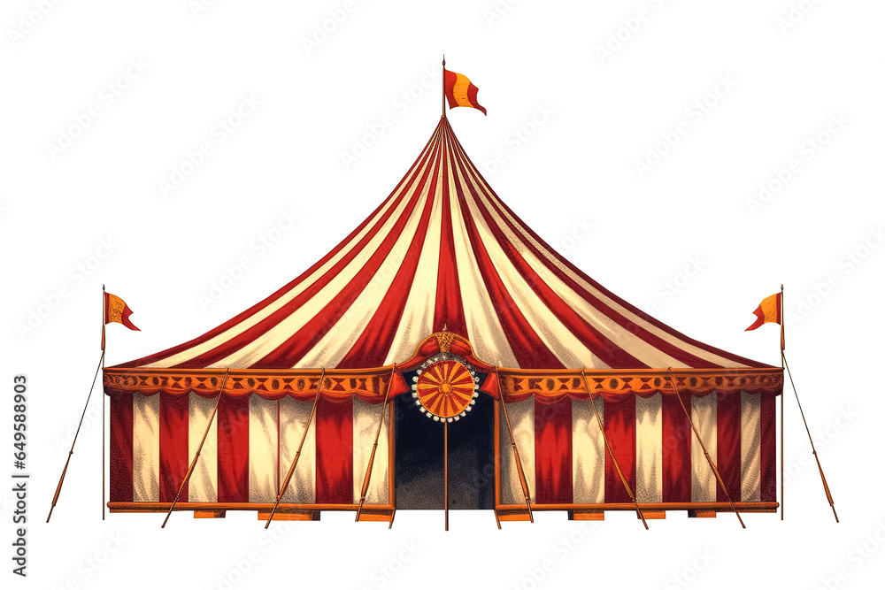 Circus tent on white background. Generative Ai - obrazy, fototapety, plakaty 