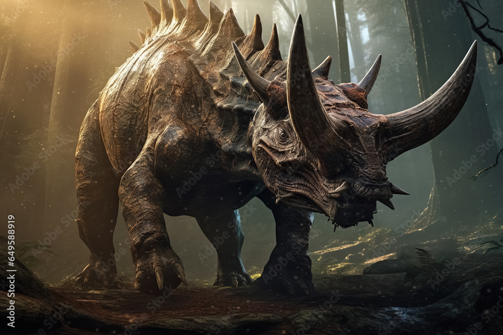 Fototapeta premium scary big dinosaur in the forest. Generative Ai