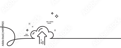 Cloud computing upload line icon. Continuous one line with curl. Internet data storage sign. File hosting technology symbol. Cloud upload single outline ribbon. Loop curve pattern. Vector