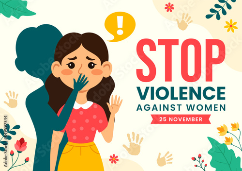 International Day for the Elimination of Violence Against Women Vector Illustration on 25 November with Girls and Flower Background Cartoon Design