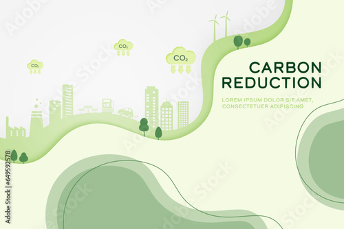 CO2 Emissions, Carbon Dioxide Reduction. Sustainable renewable green energy development, Circular Economy. Environmental and Ecology concept, Vector illustration.