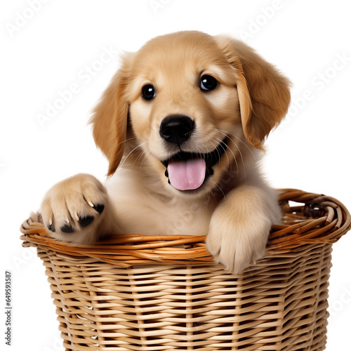 golden retriever puppies in basket