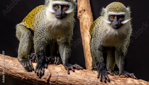 High Detail, Medium Portrait Photo, An vervet monkey on black background. High Quality