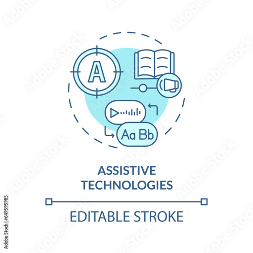 2D editable blue icon assistive technologies concept, simple isolated vector, dyslexia thin line illustration.
