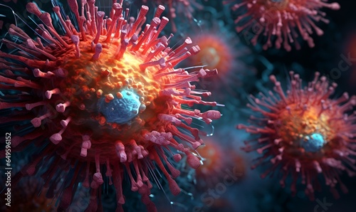 viruses seen from a microscope mutate, ai generative