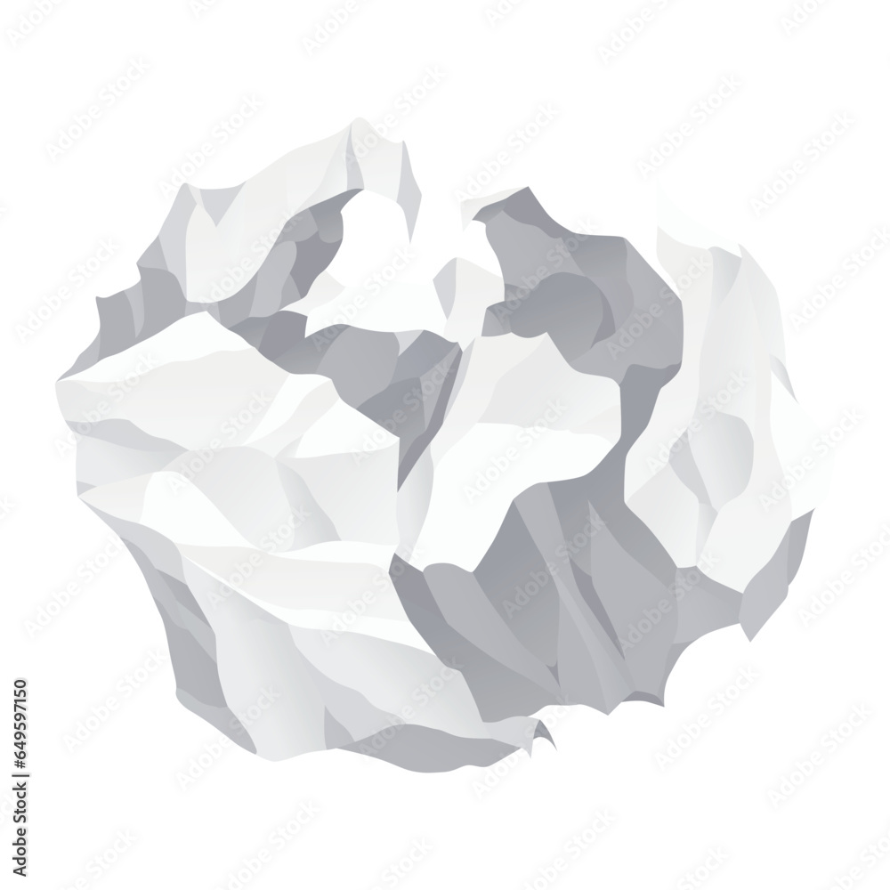 Crumpled paper ball icon. Realistic garbage, bad idea symbol, crushed piece of paper. Throw rumple grunge sheet. Mistake in document. Realistic wrinkled page
