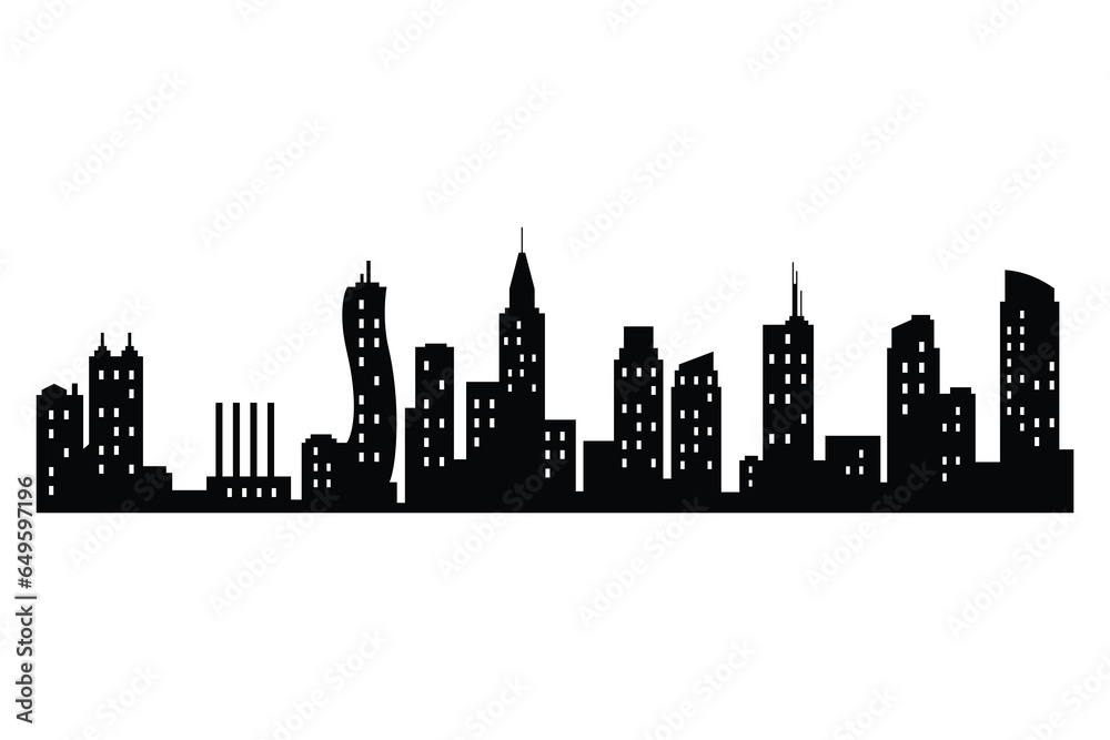 Vector city silhouette. Modern urban landscape. High buildings with windows. Illustration on white background