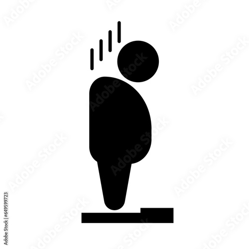 Fat person disappointed after weighing himself on the scale. Vector.