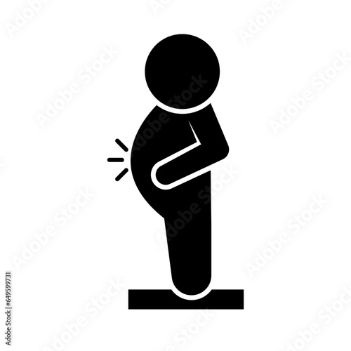 Weighing fat man silhouette icon. Vector.