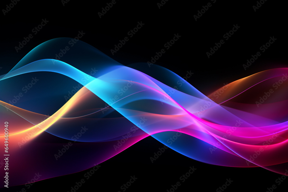 Naklejka premium Curved colorful neon light waves.