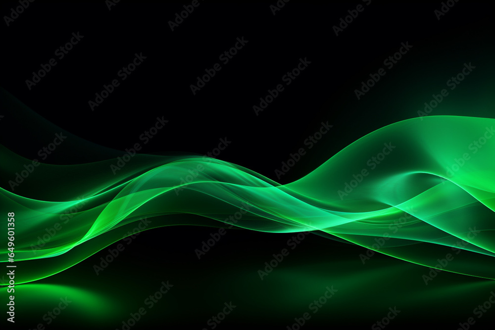 Obraz premium curved green neon light wave.