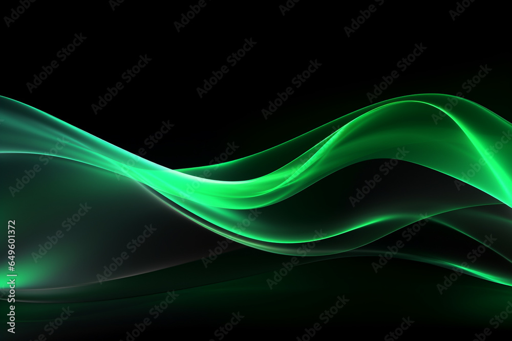 Obraz premium curved green neon light wave.